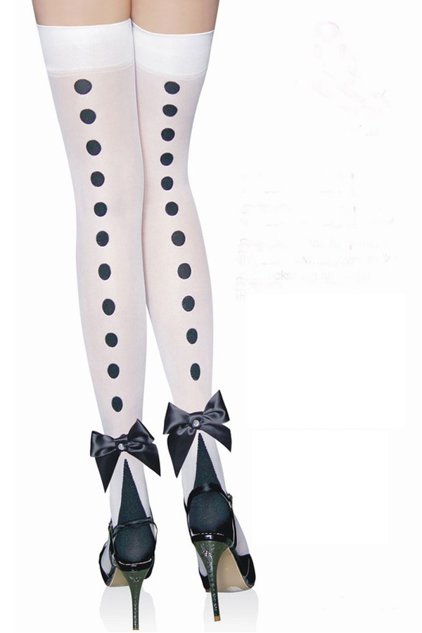 Accessory Opaque Black Dots Print Stockings - Click Image to Close